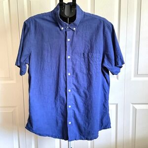 14th & Union Mens Blue Linen Blend Short Sleeve Button Down Shirt XL
